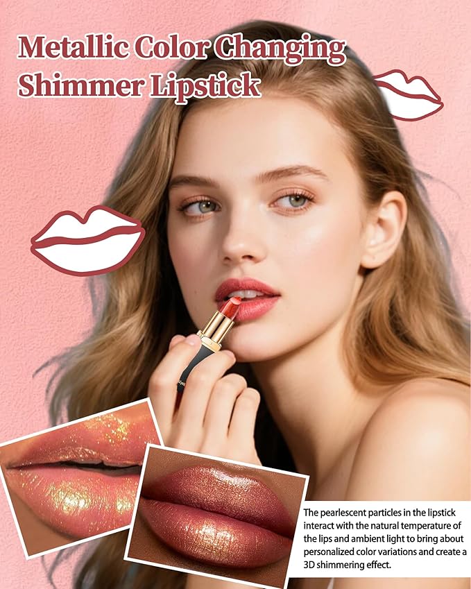 Metallic Shimmer Rose Pink Lipstick for Women,Long Lasting, High Pigment-04
