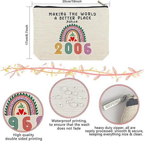 20th Birthday Gifts for Girls Makeup Bags, 2006 Happy 20th Birthday Decorations for Teen Girls, 20 Year Old Girl Birthday Gifts for Daughter, Sister, Granddaughter, Small Cosmetic Travel Pouch