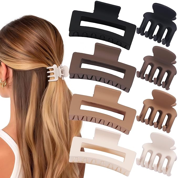 SMKSL Medium Hair Clips for Women 8 Pcs Small Claw Clips for Thin and Thick Hair 2 Styles Hair Claw Clips Combination Rectangle Banana Jaw Hair Accessories for Women and Girls (Brown)