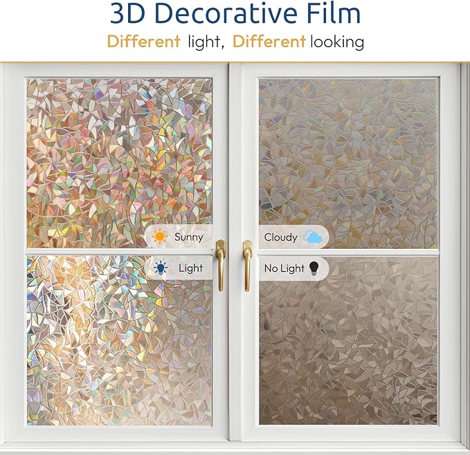 rabbitgoo Rainbow Window Privacy Film, Stained Cling, Brown, 35.4" x 157.4"