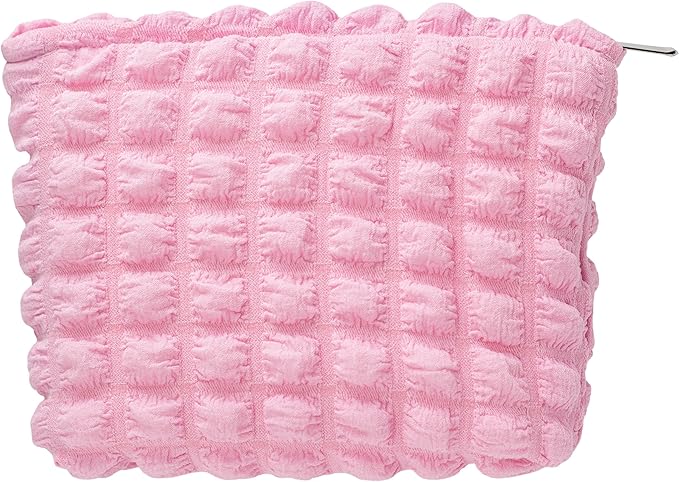 Flat Makeup Bag for Women,Zipper Cosmetic Pouch for Purse,Bubble Candy Pink