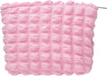 Flat Makeup Bag for Women,Zipper Cosmetic Pouch for Purse,Bubble Candy Pink