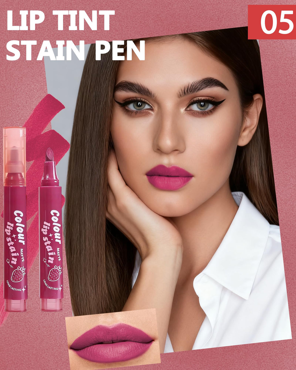 Lip Tint Stain Pen, Berry Red Waterproof Long Lasting Matte Lip Liner Stain