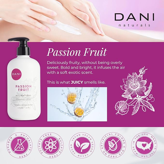 DANI Naturals Passion Fruit Body Lotion, Paraben-Free and Vegan, 12 fl oz