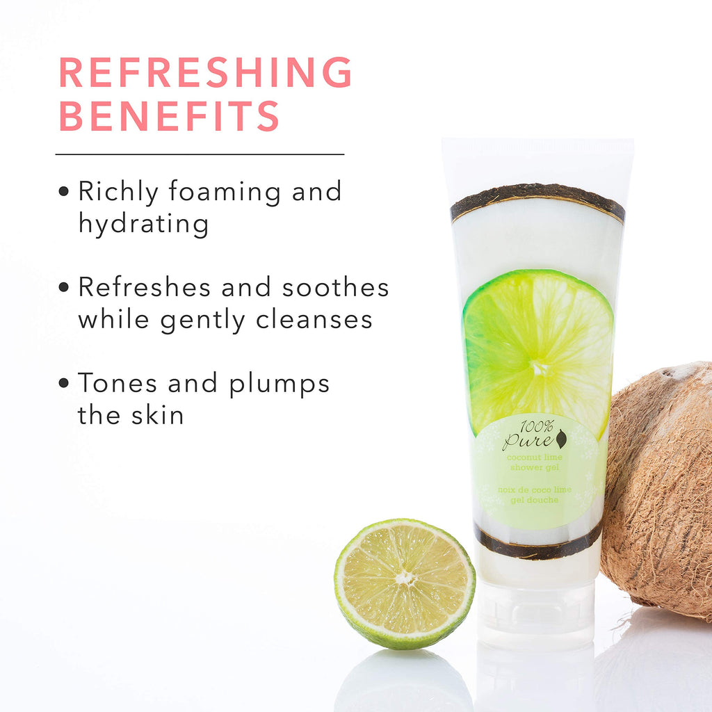 100% PURE Coconut Lime Shower Gel Natural Foaming & Hydrating Body Wash