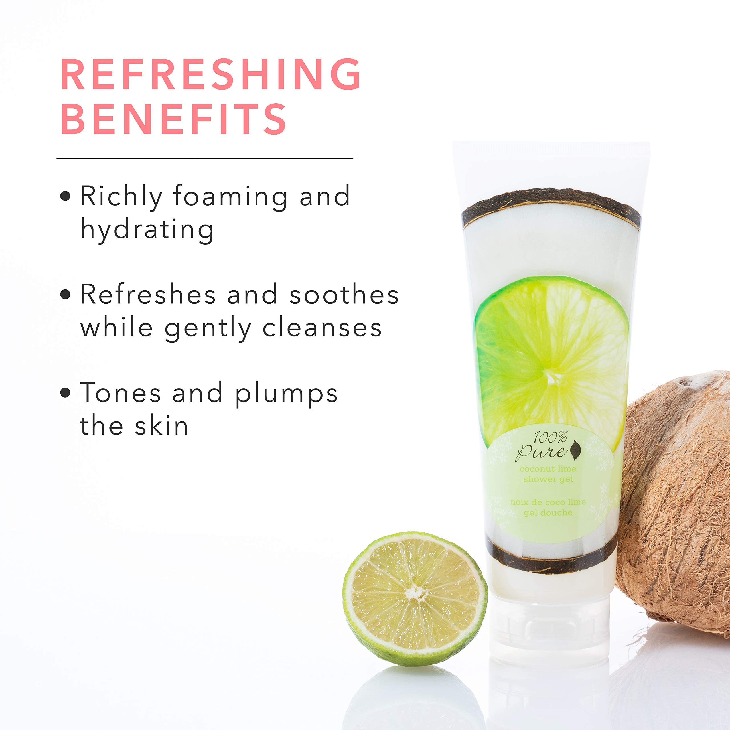 100% PURE Coconut Lime Shower Gel Natural Foaming & Hydrating Body Wash