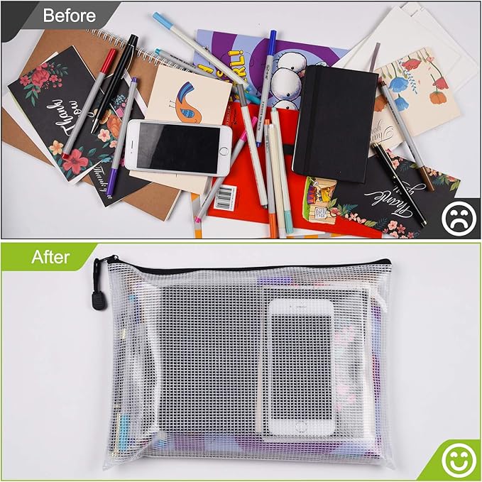 12PCS Mesh Zipper Pouch Bags: B5 Clear Zipper Pouches for Classroom, Black