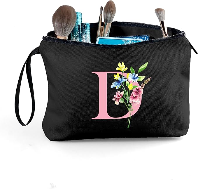 A-Z personalized gifts for women,Initial cosmetic bag with Mirror, D