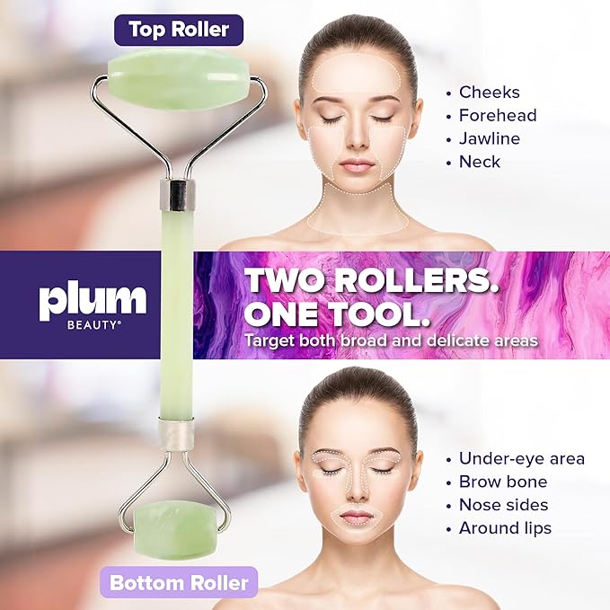 Plum Beauty Jade Roller - Face Roller, Gua Sha Facial Tools, Pack of 1