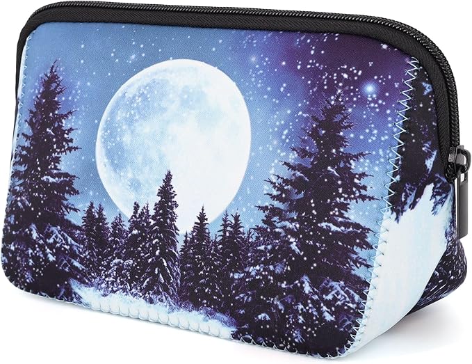 AJLTPA Waterproof Neoprene Cosmetic Bag, Snow Night Forest