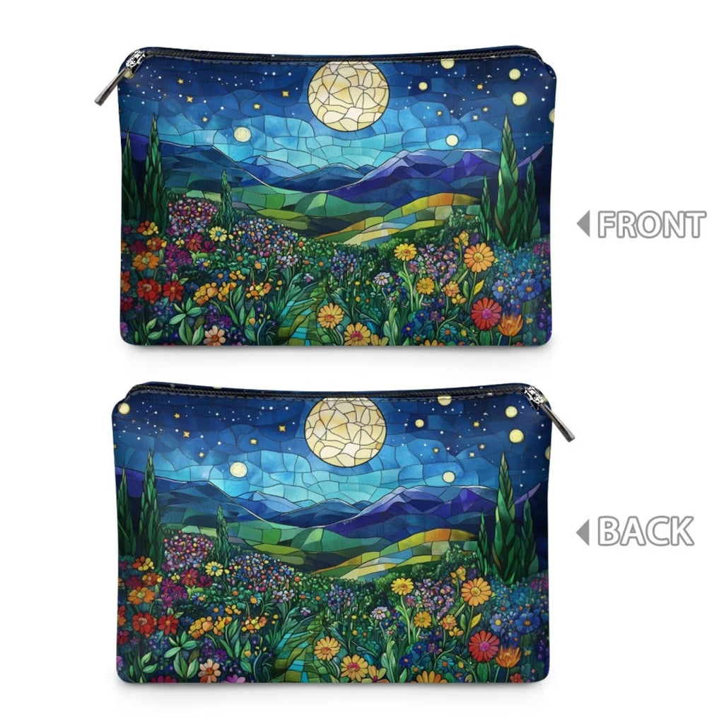 COEQINE Ladies Leather Cosmetic Purse Trend Women Travel Make Up Bag Organizer Bag for Women Trend Casual Bag Party Purse,Blue Starry Sky Art Print Easy To Clean
