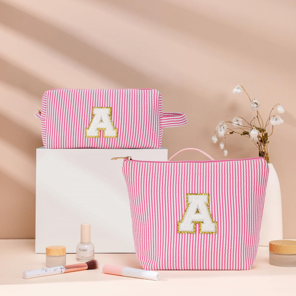 Fohufo Birthday Gifts for Women - Initial Makeup Bag Set, Portable Makeup Pouch Cosmetic Bag with Zipper, Travel Essentials Toiletry Bag Travel Gifts for Women, Pink Letter B