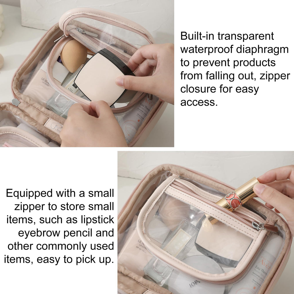 Veki TSA Approved Toiletry Bag Transparent Makeup Bags, Large Pink