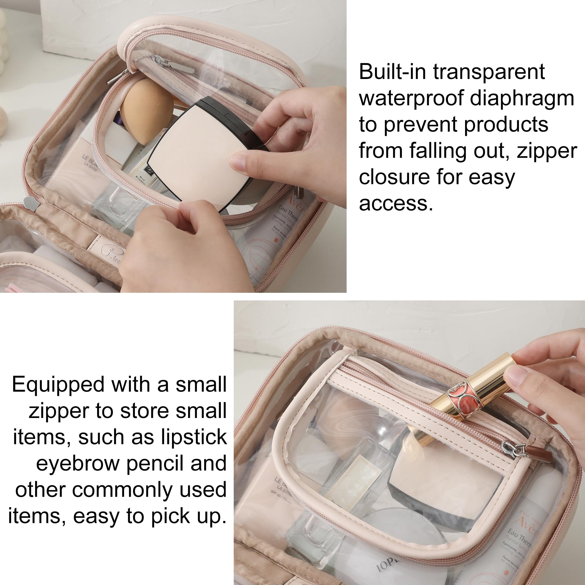 Veki TSA Approved Toiletry Bag Transparent Makeup Bags, Large Pink