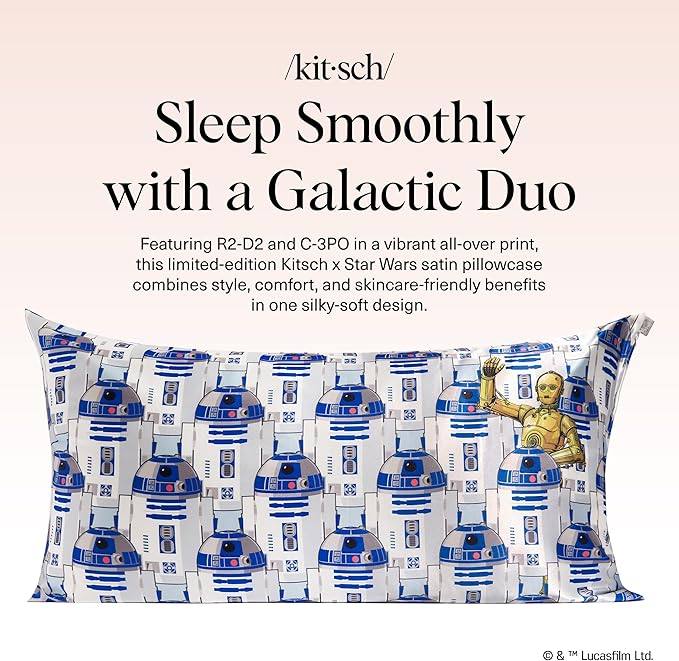Kitsch x Star Wars R2-D2 & C-3PO Satin Pillowcase, Size 19x36