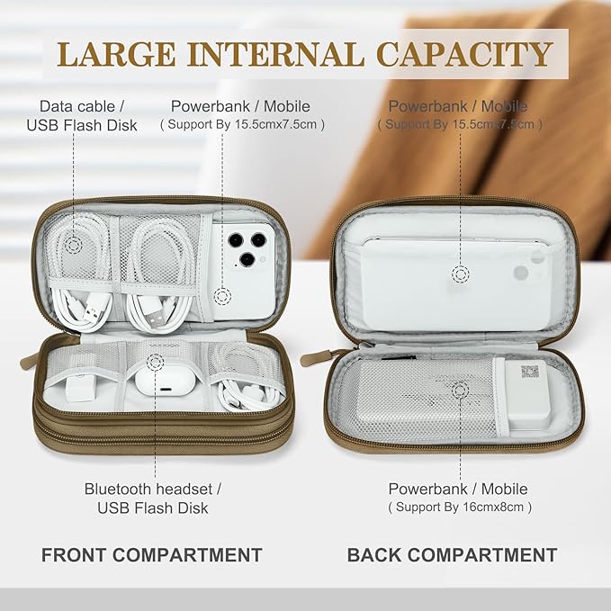 FYY Electronic Organizer, Travel Tech Pouch Bag, Cable Organizer Brown