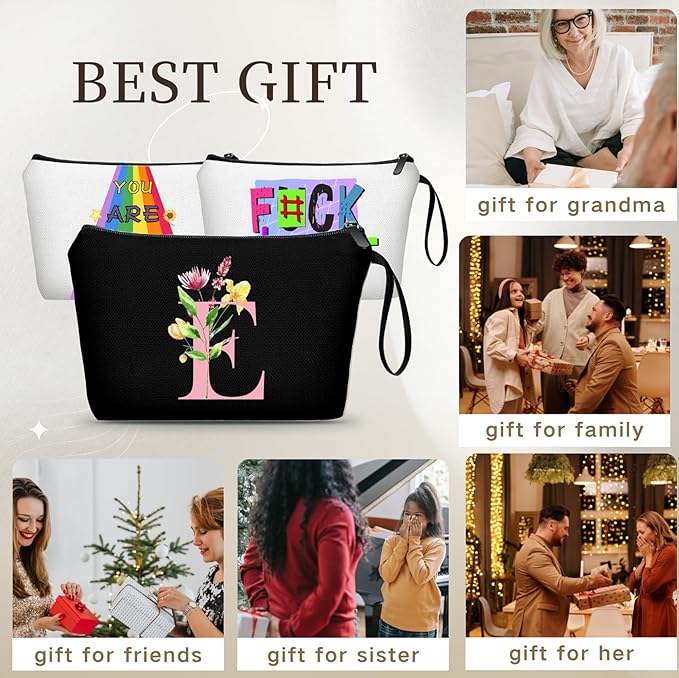 A-Z Personalized Gifts for Women, Initial Make Up Bag with Mirror, E