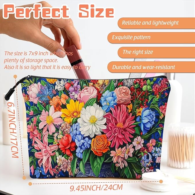 Scribesense Cosmetic Bags Travel Makeup Toilet Case Waterproof Pouch for Women Girls 6.7X9.45inches - Bouquet of Flowers