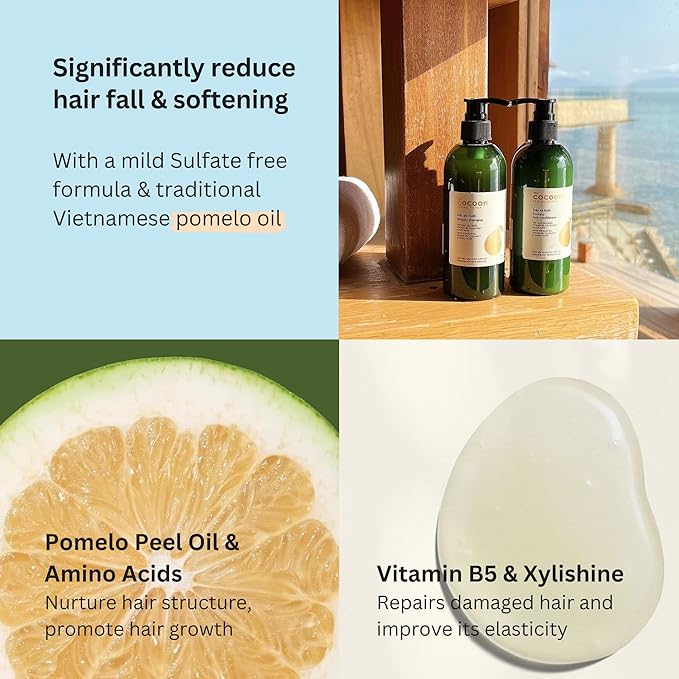 Cocoon Pomelo Essential Oil Conditioner with Xylishine & Amino Acid | Sulfate Free Vegan Treatment to Soften, Reduce Loss & Volumize Hair Growth | for Thinning, Damaged & Breakage Hair 10.48 fl oz