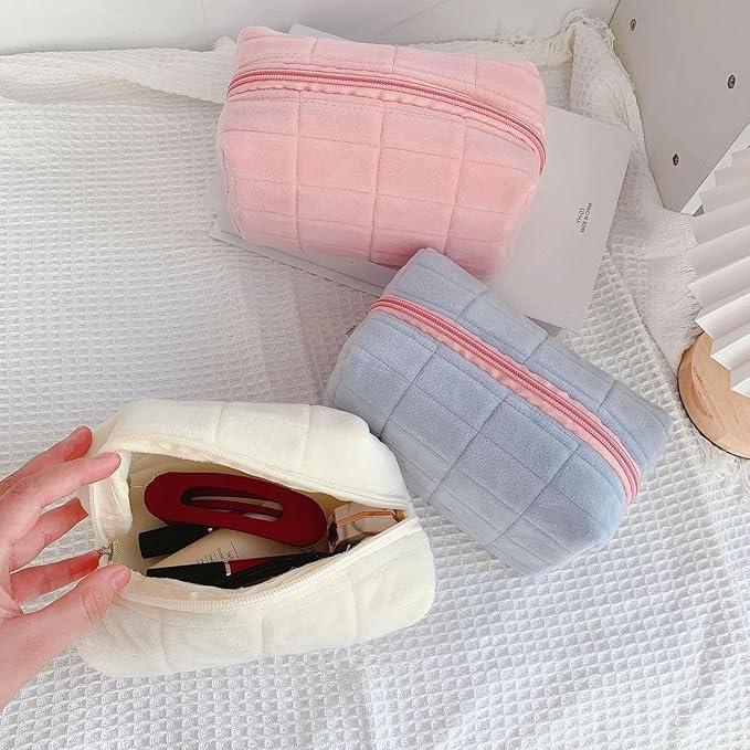 HABUAETY 2PCS Makeup Cosmetic Bag Small Checkered Pouch Make Up Purse Bag Y2k Accessories