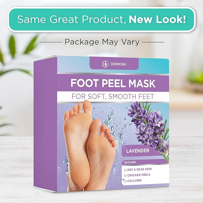 DERMORA Foot Peel Mask, Exfoliating Foot Peeling Mask, 2 Pairs, Lavender