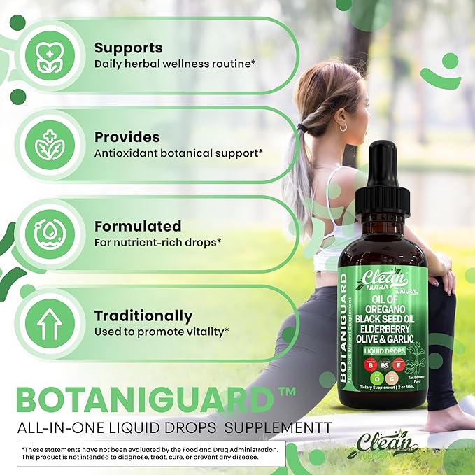 Clean Nutra Oil of Oregano Drops Black Seed Oil Elderberry Vitamin D D3 K2 Olive Garlic Immune Support Supplement Zinc Supplements Liquid 2 Fl Oz Vegan