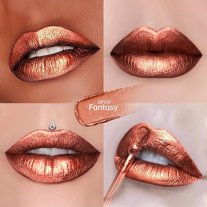 3Pc Lipsticks Set for Women Metallic Lipstick Long Lasting Dark Red Bronze Burgundy Lip Gloss, Metal Shine Lightweight Hydrating Full Coverage Lip Color, DP103/104/107