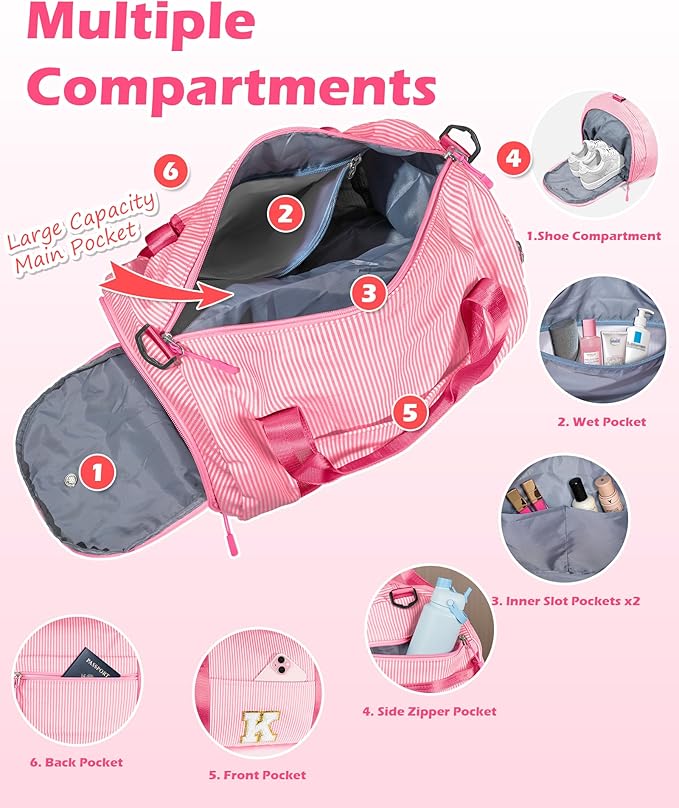 Vogewood Dance Recital Gifts, Girls Travel Duffle Bag Kids Initial Gift
