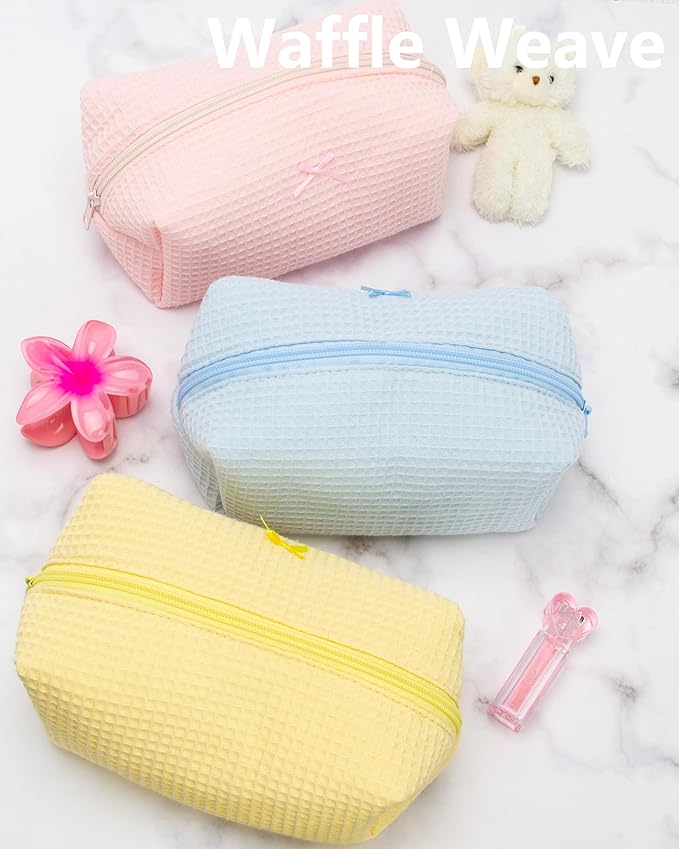 PAZIMIIK Cozy Makeup Bag for Women,Zipper Cosmetic Pouch,Waffle Blue,6 Pack
