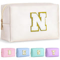 TOPEAST Preppy Stuff Cute Makeup Bag Small Cosmetic Bag Travel Toiletry Bag, Personalized Birthday Wedding Gifts for Mom Teacher Friends Bridesmaids, Preppy Travel Stuff for Girls (Pearly White N)