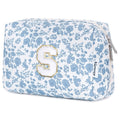 Narwey Birthday Gifts for Teen Girls Kids Women Personalized Initial Floral Makeup Bag Cute Cosmetic Trendy Stuff 6 8 10 11 12 13 14 16 18 Years Old Travel Toiletry Bag (Little Blue Flower S)