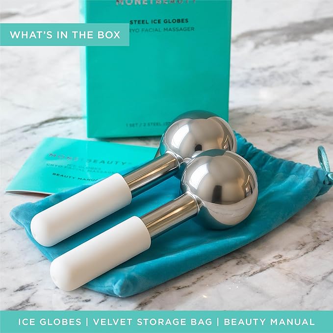 MonétBeauty Tighten Skin, Depuff & Sinus Relief? Try Stainless Steel Ice Globes for Facials, Durable Cryo Globes Tighten Pores, Face Globes for Facial Massages & Daily Beauty Routines