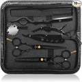 Ethyxe Hair Cutting Scissors Kit with Razor, Leather Case, Barber Hair Cutting Shears Thinning Blender Scissors for Professional Hairdresser or Home Use (Black)