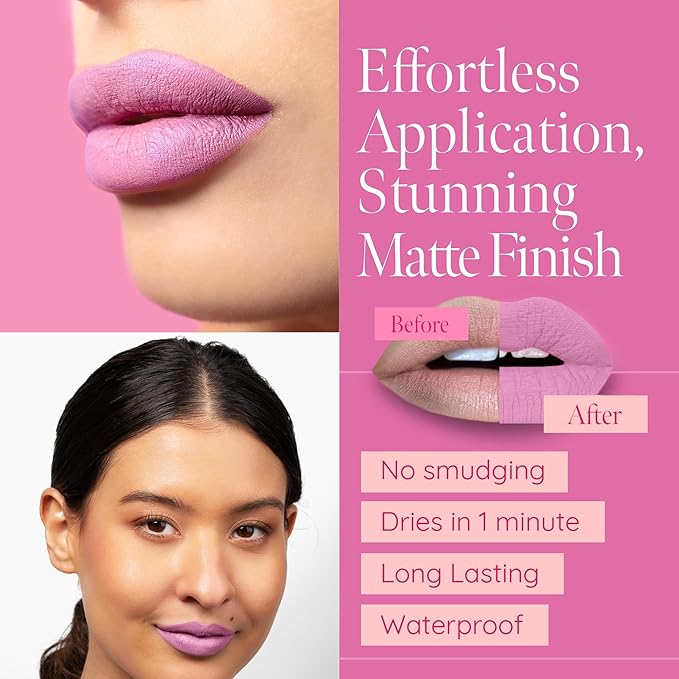 Aromi Light Pink Matte Liquid Lipstick, Blue Undertones (Ballet Slipper)