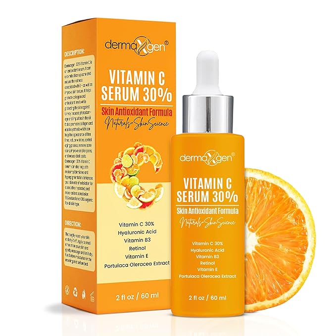 DERMAXGEN 30% Organic Vitamin C Serum for Face – Natural Anti-Wrinkle Serum with Hyaluronic Acid & Vitamin E – Anti-Aging Moisturizer for Fine Lines, Dark Spots & Skin Rejuvenation – 2 Fl oz