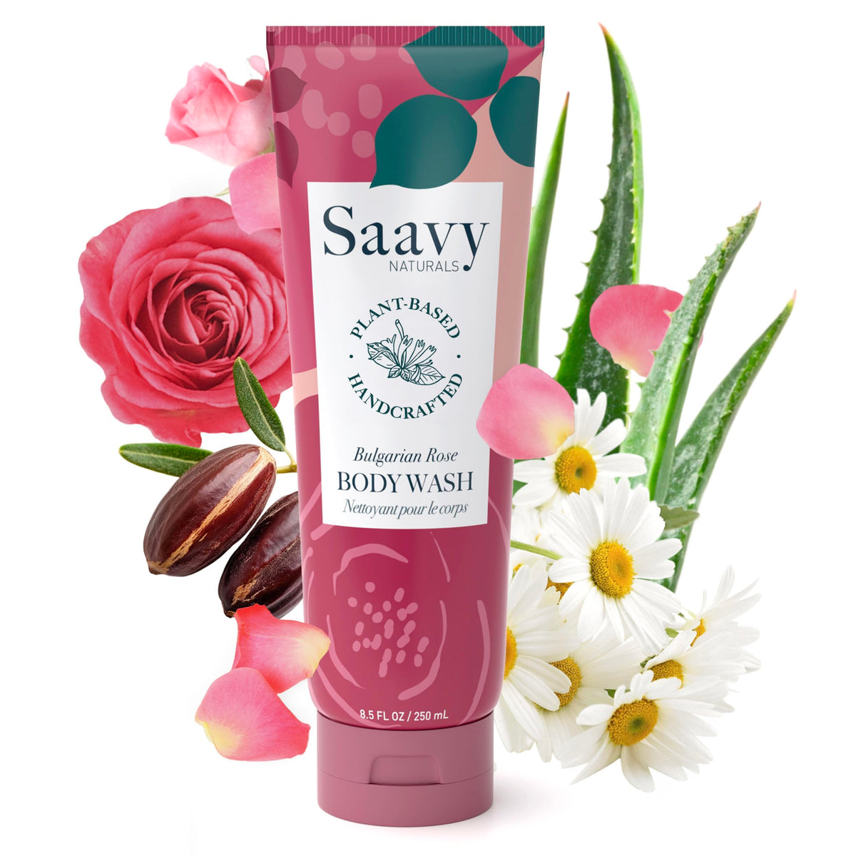 Saavy Naturals Moisturizing Body Wash for Sensitive Skin– Plant-Based & Pure with Coconut Oil, Shea Butter & Aloe Vera – Paraben-Free, Cruelty-Free – Bulgarian Rose – 8.5 fl oz, 2 pack