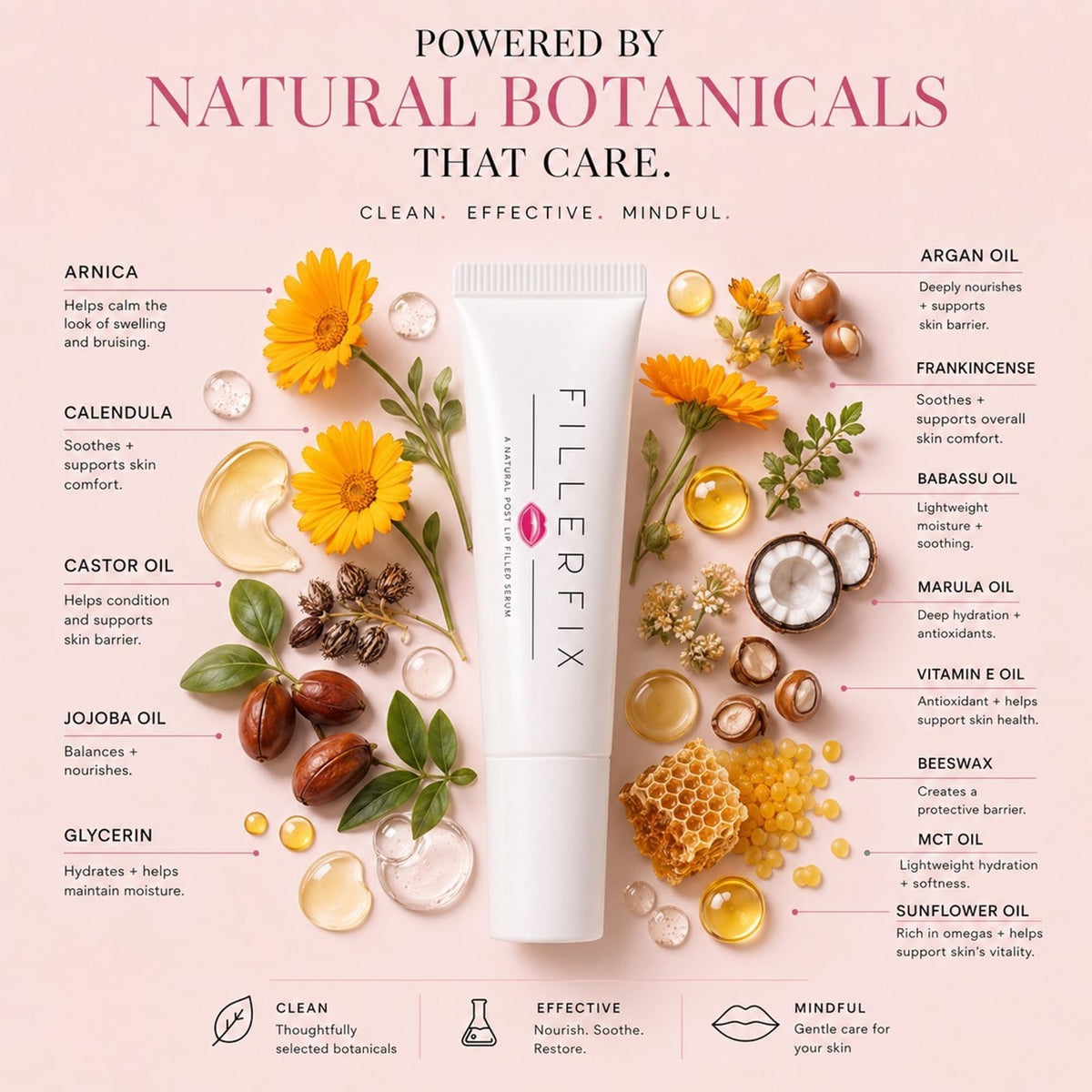 FillerFix Arnica Lip Balm for Lip Filler Aftercare, Botanical Post-Injection Care, Cooling Ceramic Applicator, with Calendula, Jojoba, Argan & Castor Oils