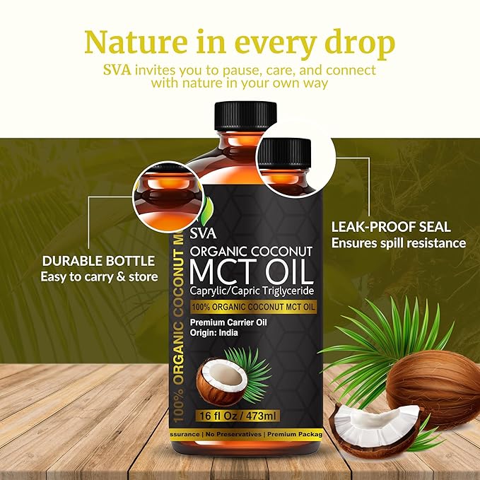 SVA Organic MCT Carrier Oil, Huge Bottle, Large Size, 16 Oz (473 ml)