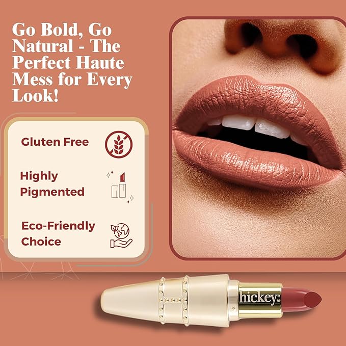 Hickey Refillable Pendant Lipstick, Haute Mess[Terracotta] – Wearable Satin Lip Color on a Chain, Refillable Clean Beauty, Full Lipstick Included