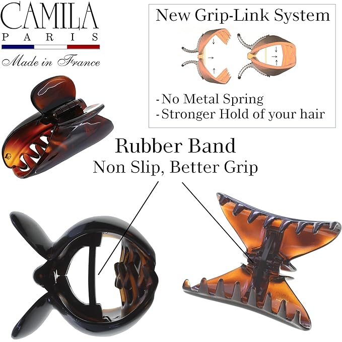 Camila Paris MP3 French Hair Clips for Women, 2.75" Medium Claw Clips for Thick Hair, Tortoise Shell Claw Clip, Strong Hold No Slip Accessories Clip for Women, Made in France