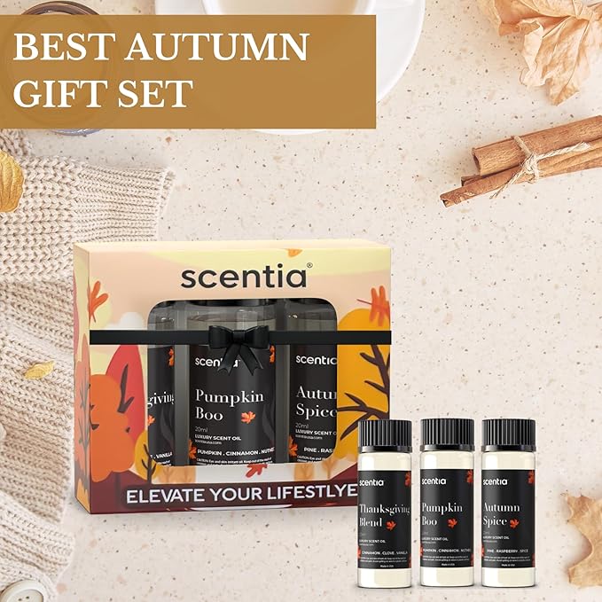Scentia Pumpkin Vanilla Bakery Aromatherapy Diffuser Oil Collection – Essential Oil Blend for Candles, Home & DIY Cozy Scents 3x20ml Discovery Set