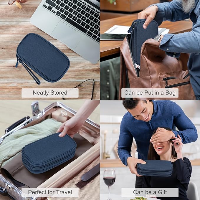 FYY Electronic Organizer, Travel Tech Pouch Bag, Cable Organizer Navy