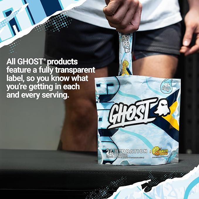 GHOST Hydration Sticks, 24 Electrolyte Powder Packets, Lemon Crush