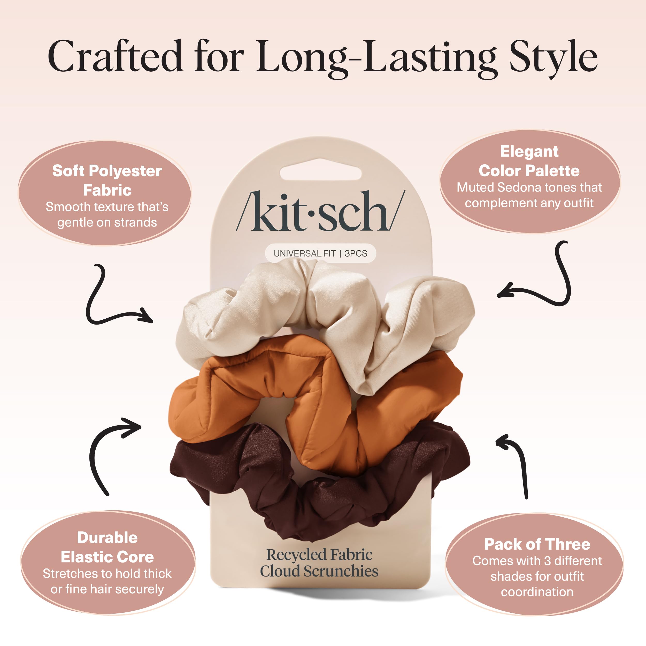Kitsch Scrunchies for Women - Sedona, 3pcs