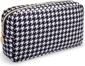 Nylon Small Makeup Bag for Purse, Cute Makeup Pouch Bag Preppy Cosmetic Zipper Pouch Purse, Portable Travel Toiletry Bag Clutch Makeup Brush Bag Organizer Storage for Ladies Girls(Black Houndstooth)