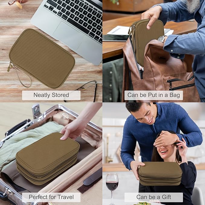FYY Electronic Organizer, Travel Tech Pouch Bag, Large, Brown