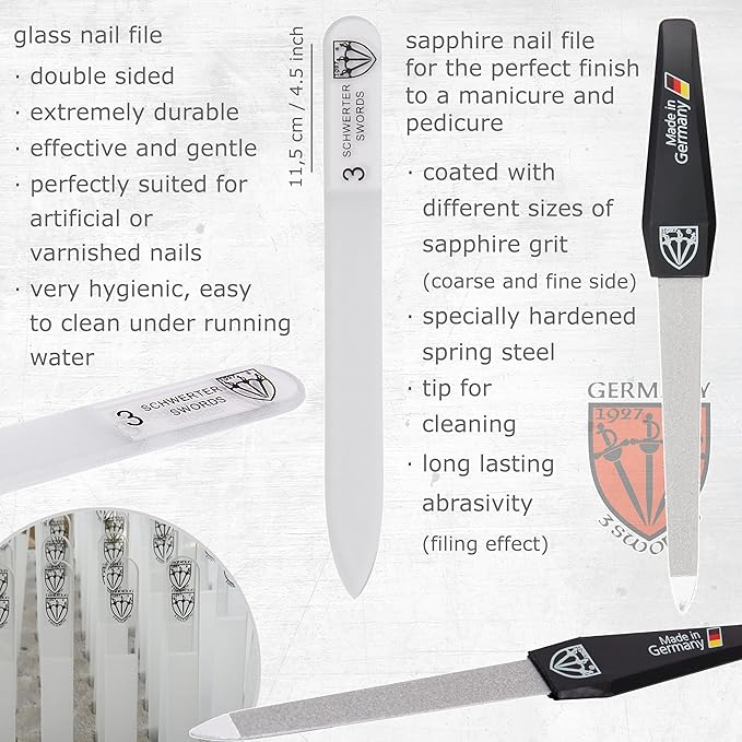 3 Swords Germany - brand quality 8 piece manicure pedicure grooming kit set synthetic leather case mint - Made in Germany