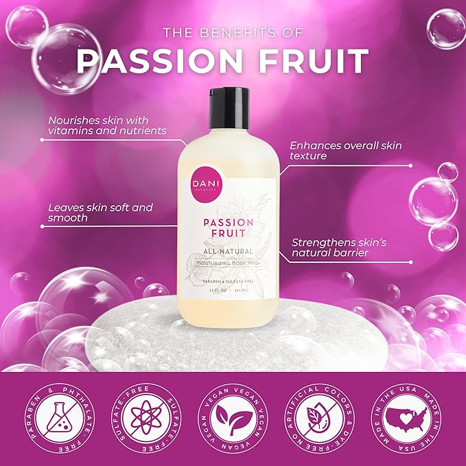 DANI Naturals Passion Fruit Body Wash, Sulfate-Free and Vegan, 12 fl oz