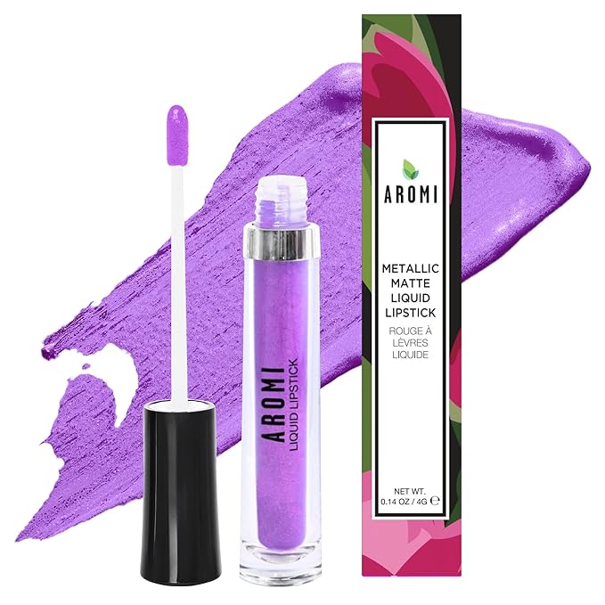 Aromi Bright Purple Lilac Metallic Liquid Lipstick (Purple Unicorn)
