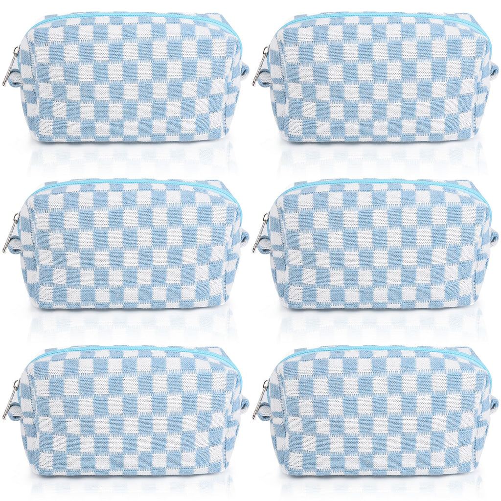 SOIDRAM Checkered Makeup Bag Preppy Cosmetic Bag Bulk Blue Makeup Pouch Personalize Travel Toiletry Bag Organizer Cute DIY Makeup Brushes Storage Bag for Women